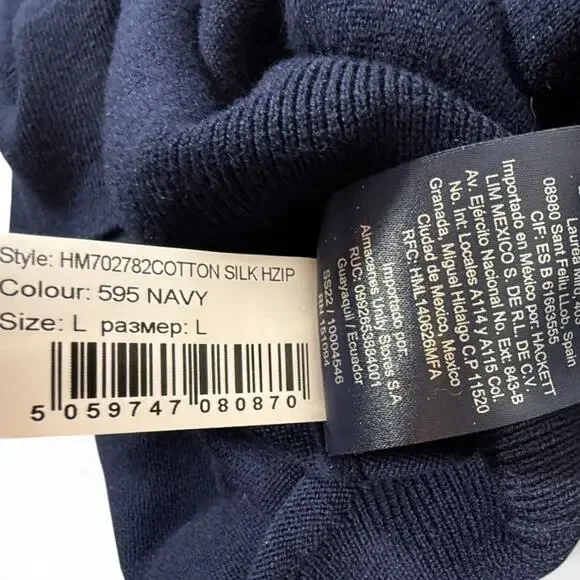 Hackett London Cotton Silk Quarter Zip Sweater Mens L Luxe Preppy Classic Navy - Picture 6 of 10